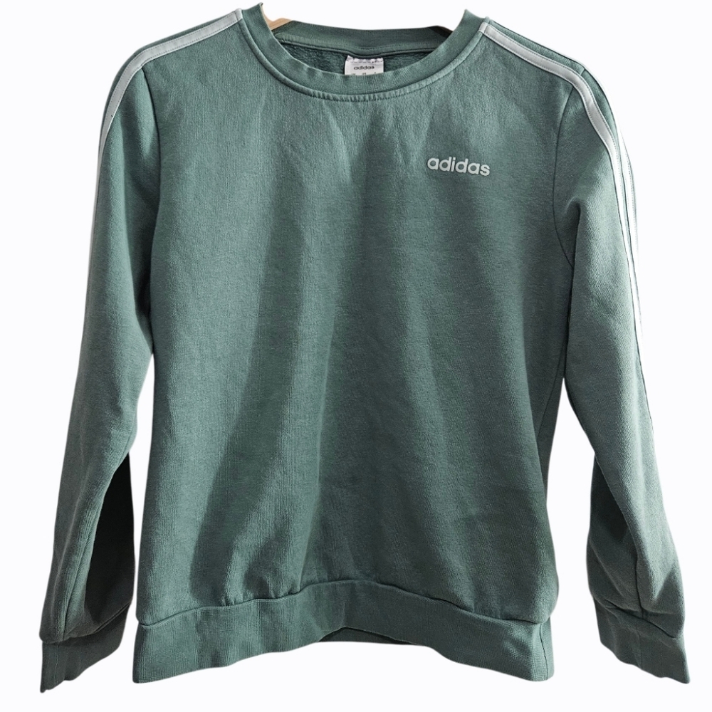 Adidas Top Forest Green Crewneck with White Stripes Pullover Sweatshirt